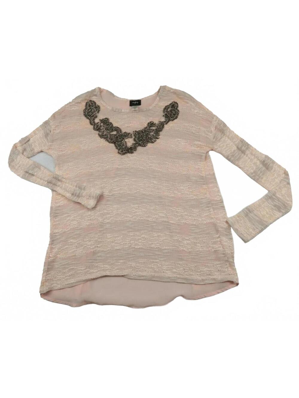 Daytrip Womens Neck Pink Sequin Open Back Sweater Size XS